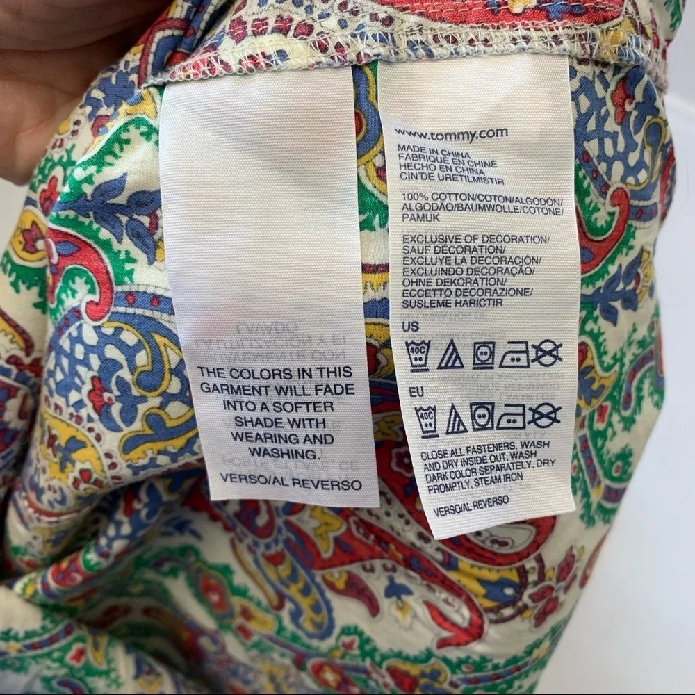 Tommy Hilfiger Blouse Woman Medium Colorful Button Up Cotton Floral Office Retro - Picture 6 of 9